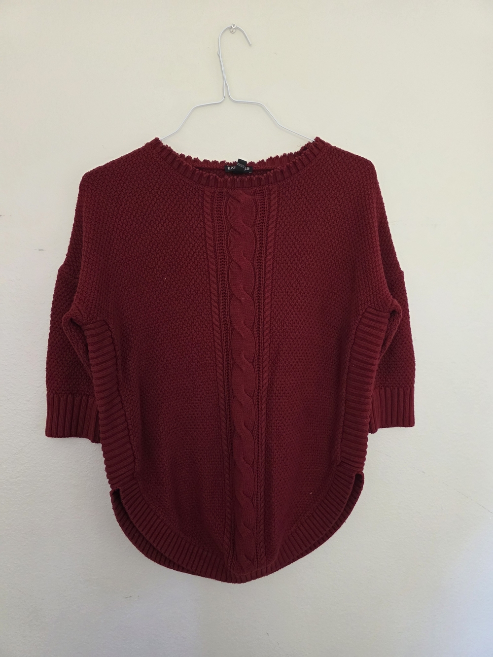 Express Cable-Front Scoop-Neck Sweater in Burgundy